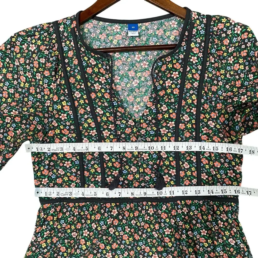 Old Navy Floral Maxi Dress Puff Sleeve Boho Cottagecore Pockets XS - Picture 7 of 10
